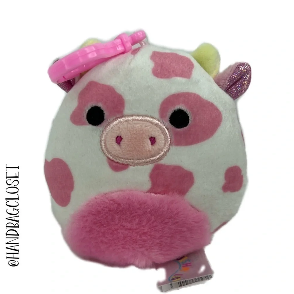 Squishmallow Pink Cow Evangelica Stuffed Animal and Keychain Set